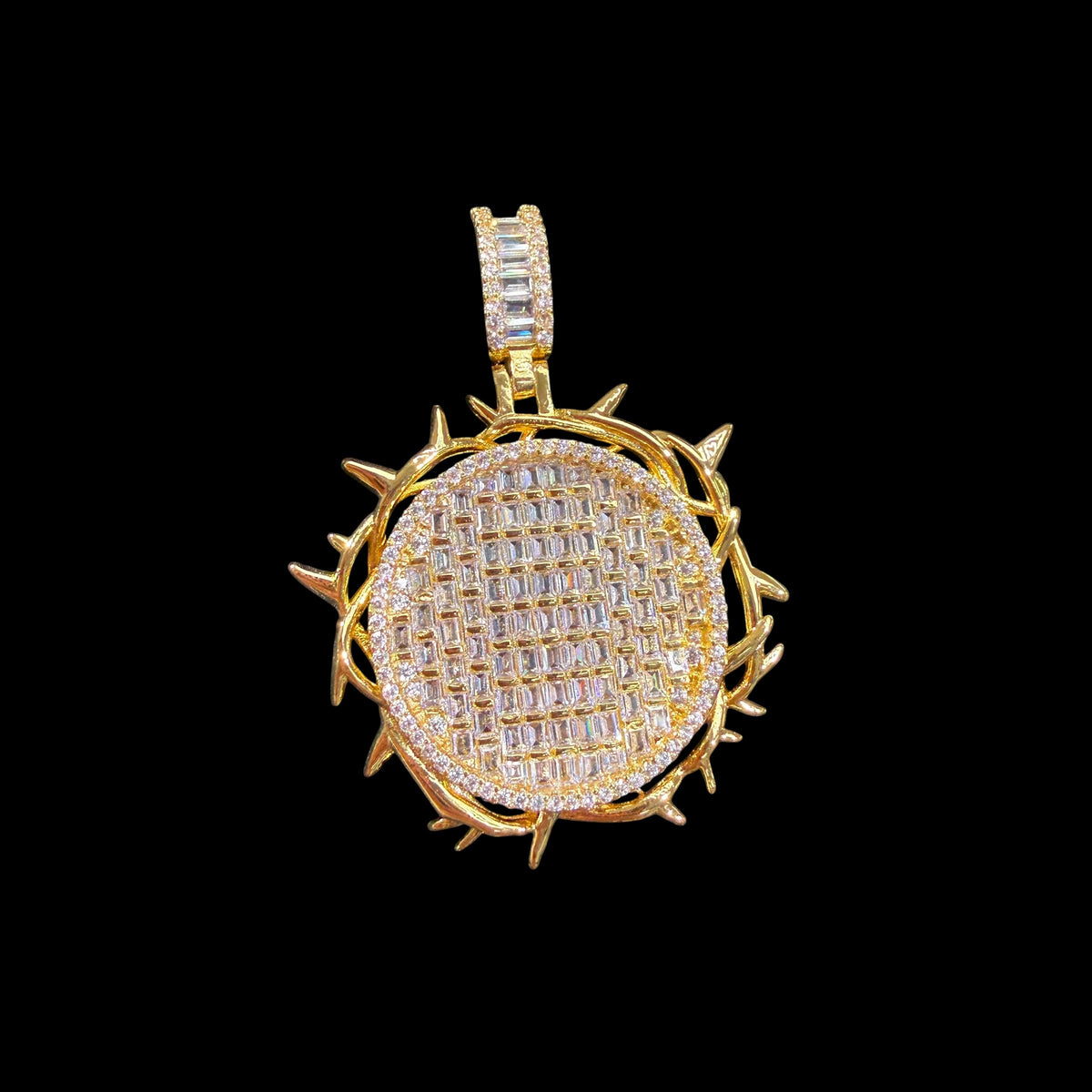 Gold Round Crown of Thorns Pendant