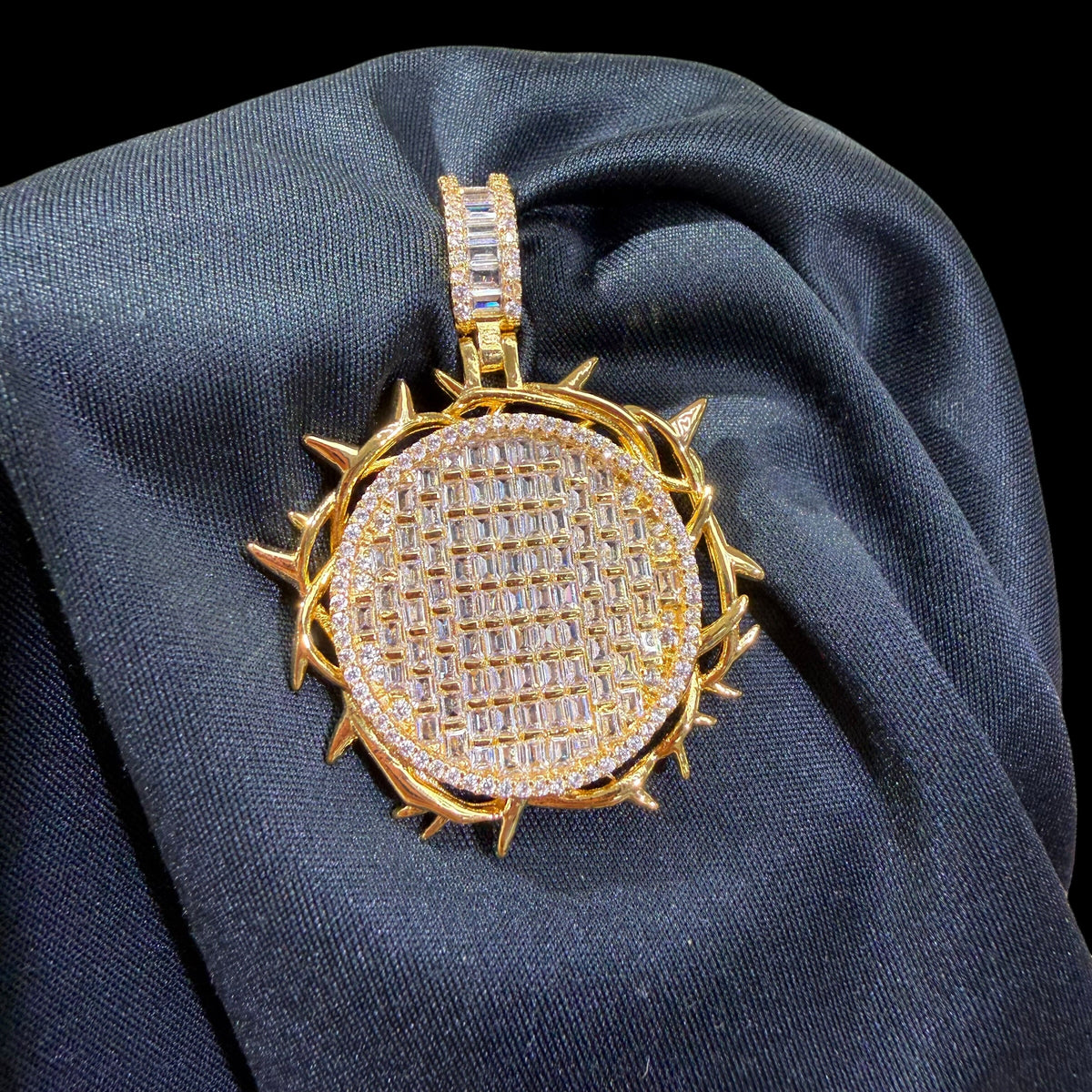 Gold Round Crown of Thorns Pendant