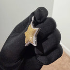 Gold Iced Out Star Pendant, Solid 925 Sterling Silver VVS Simulated CZ Diamond Necklace, Hip Hop Jewelry, 22 Inch Rope Chain