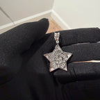Gold Iced Out Star Pendant, Solid 925 Sterling Silver VVS Simulated CZ Diamond Necklace, Hip Hop Jewelry, 22 Inch Rope Chain