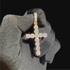Moissanite Gold Iced Sides Cross Pendant