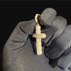 Moissanite Gold Iced Sides Cross Pendant