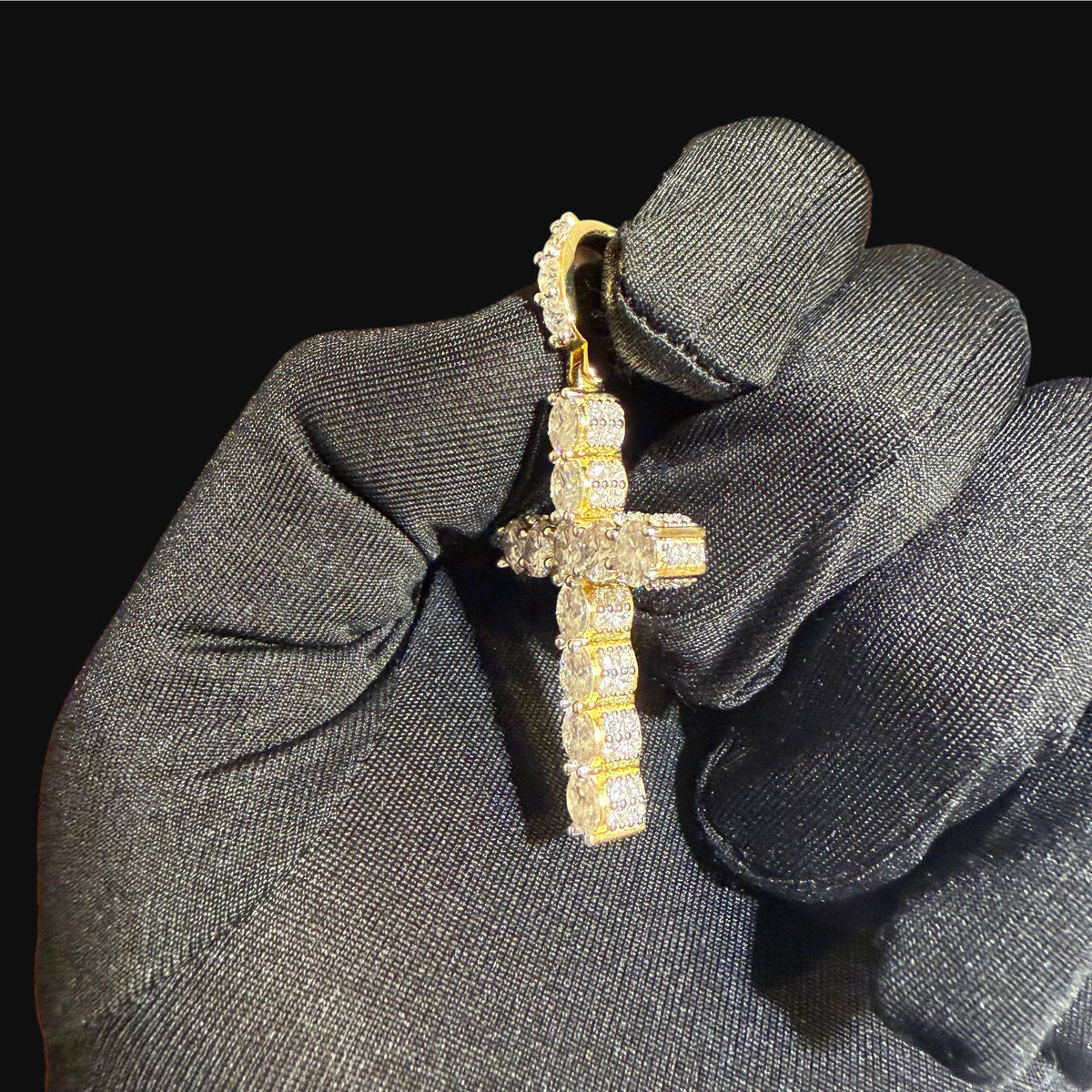 Moissanite Gold Iced Sides Cross Pendant