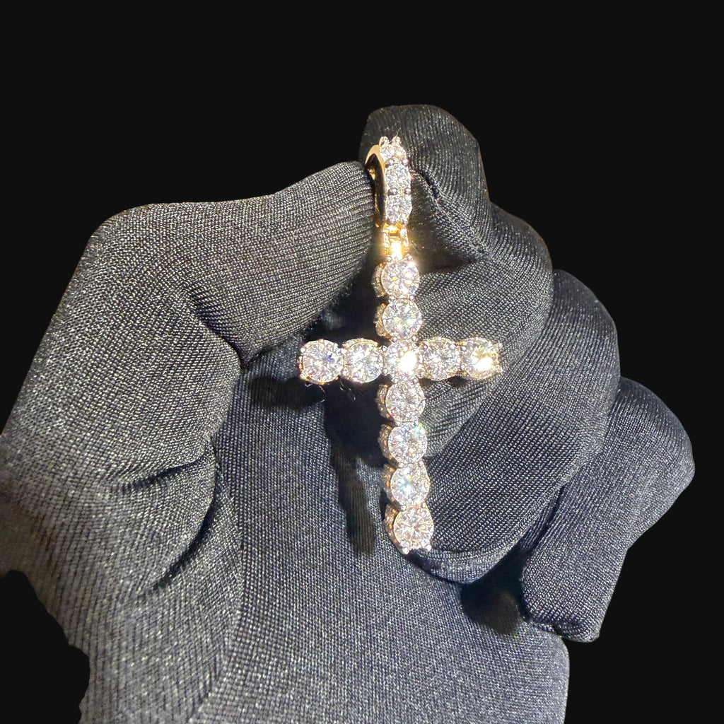 Moissanite Gold Iced Sides Cross Pendant