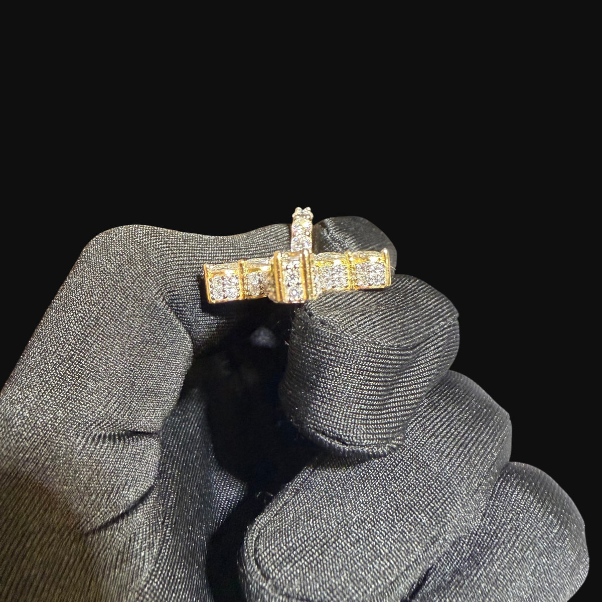 Moissanite Gold Iced Sides Cross Pendant