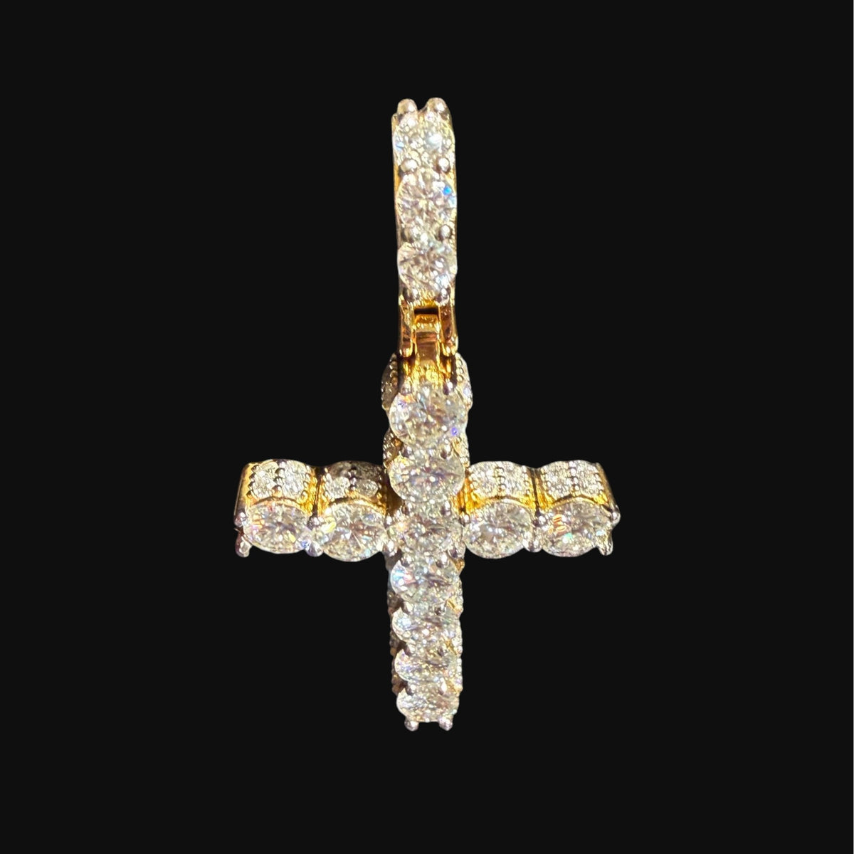 Moissanite Gold Iced Sides Cross Pendant