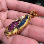 Small Gold Virgin Mary Purple and Blue CZ Pendant
