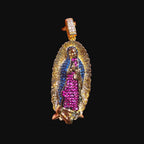 Small Gold Virgin Mary Purple and Blue CZ Pendant