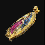 Small Gold Virgin Mary Purple and Blue CZ Pendant