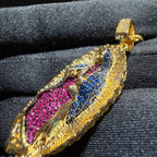 Small Gold Virgin Mary Purple and Blue CZ Pendant