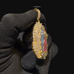 Gold Ruby Blue Iced Out Virgin Mary Pendant