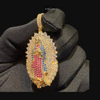Gold Ruby Blue Iced Out Virgin Mary Pendant