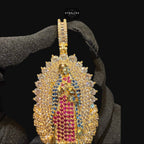 Gold Ruby Blue Iced Out Virgin Mary Pendant
