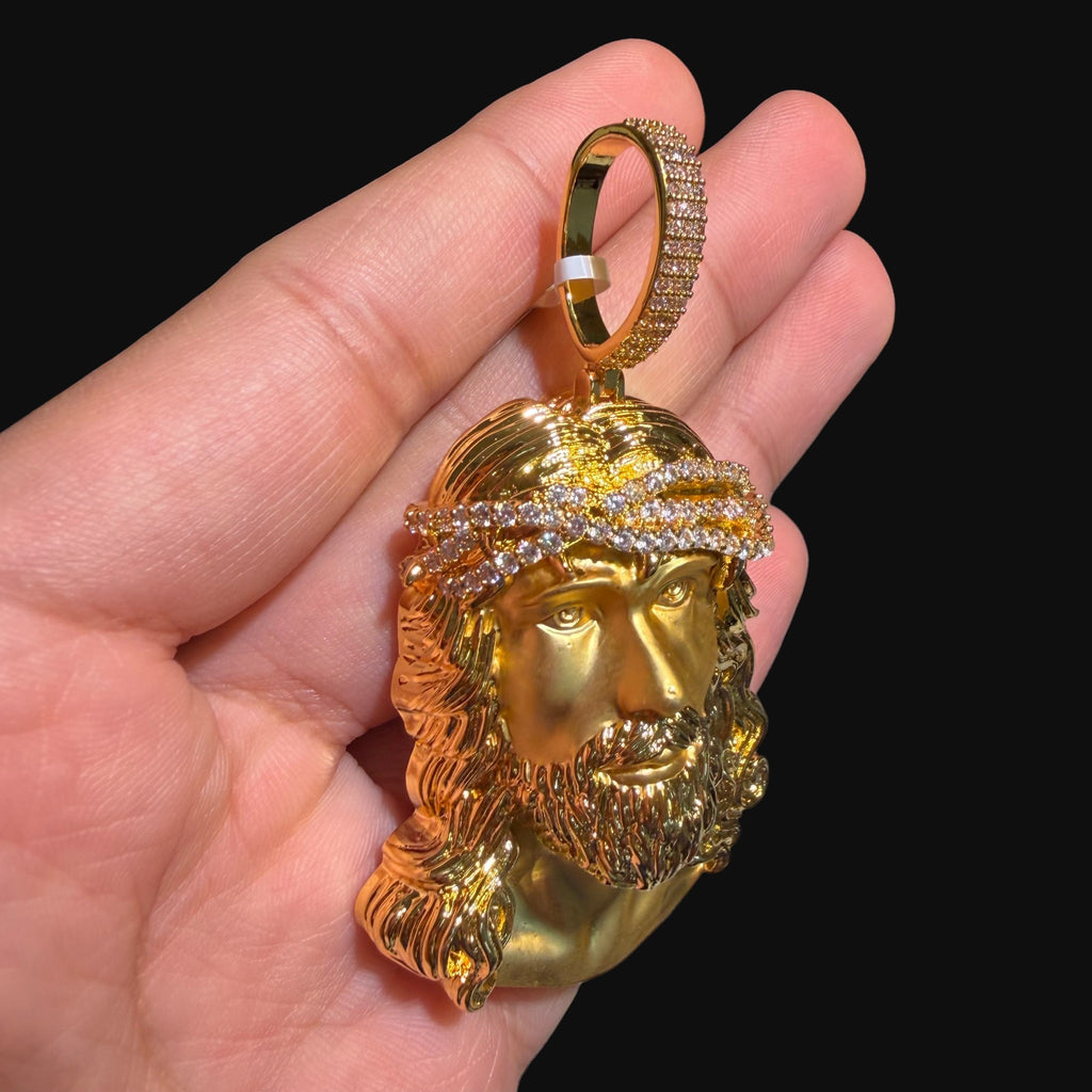 Gold Jesus Iced Crown Pendant