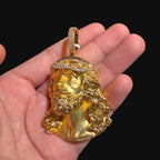 Gold Jesus Iced Crown Pendant
