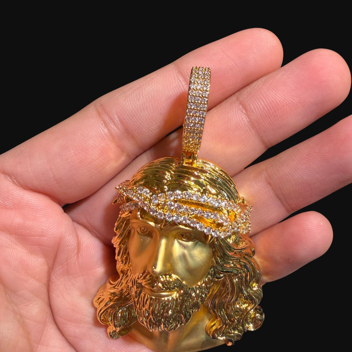 Gold Jesus Iced Crown Pendant