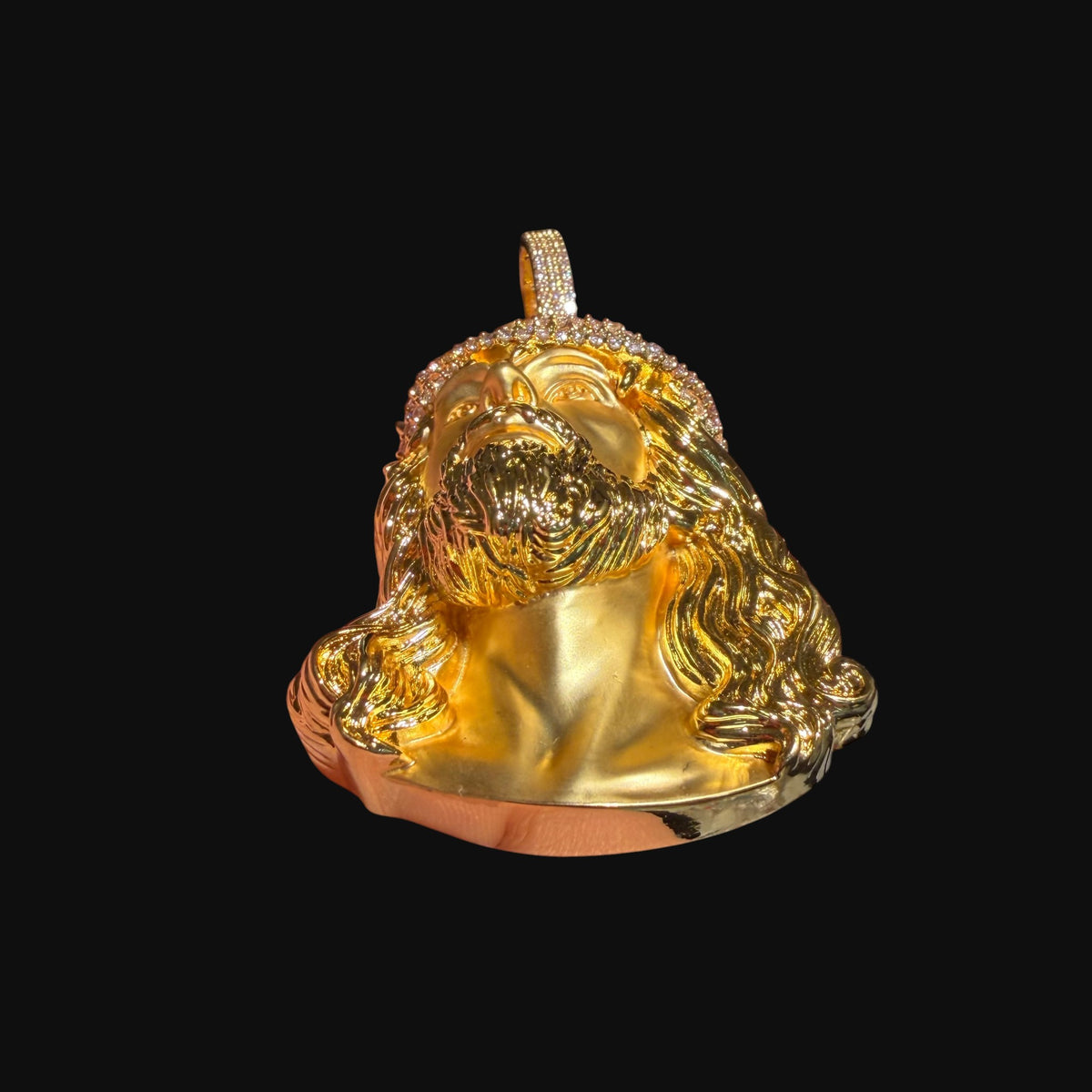 Gold Jesus Iced Crown Pendant