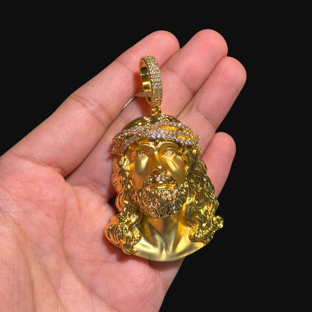 Gold Jesus Iced Crown Pendant
