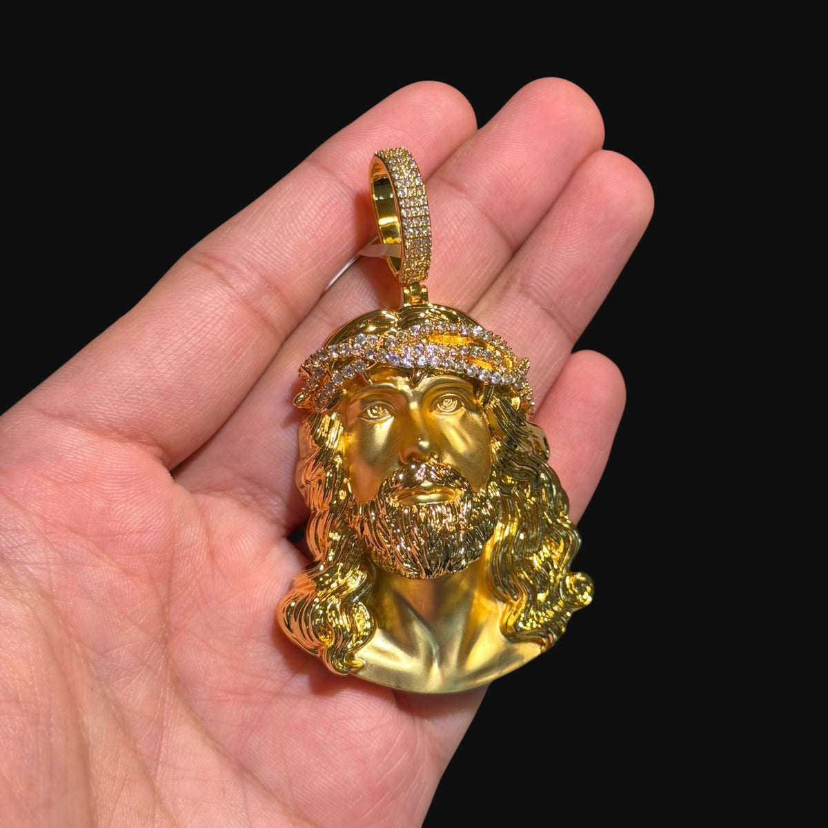Gold Jesus Iced Crown Pendant