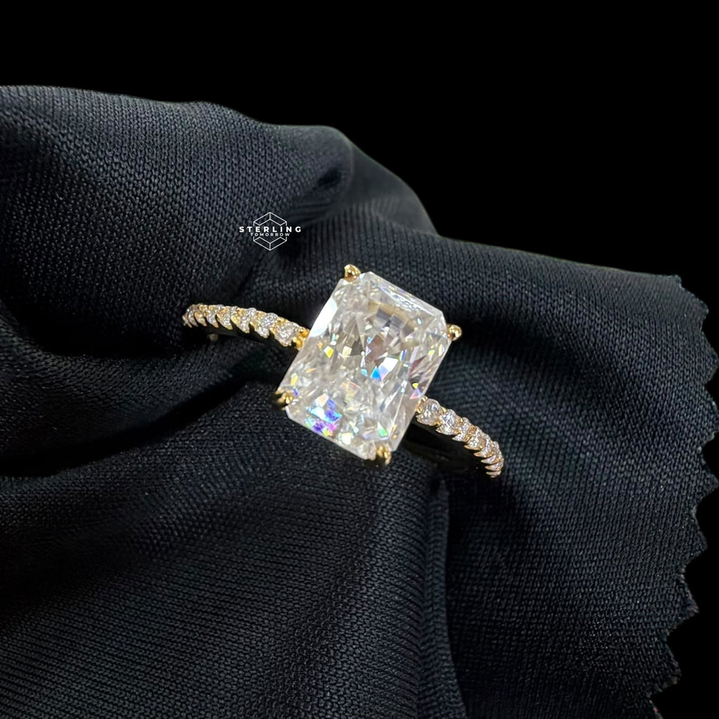 2.5 CTW Radiant Cut Moissanite Engagement Ring 14k Gold over 925 Sterling Silver