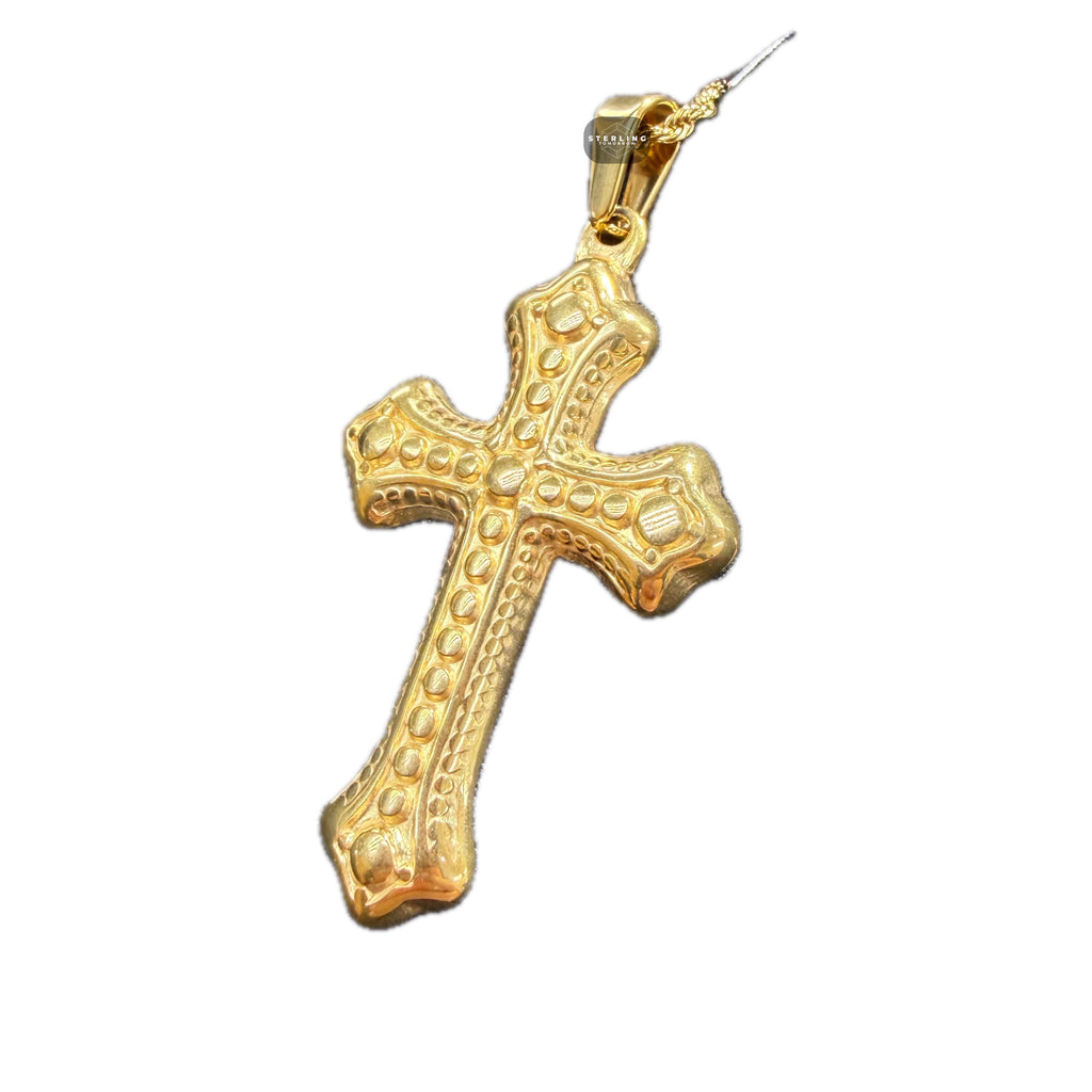 Gold Nugget Cross Pendant Necklace, Stainless Steel Necklace for Men, Religious Christian Pendant, 14K Gold Bonded Waterproof Necklace, Gift for Him