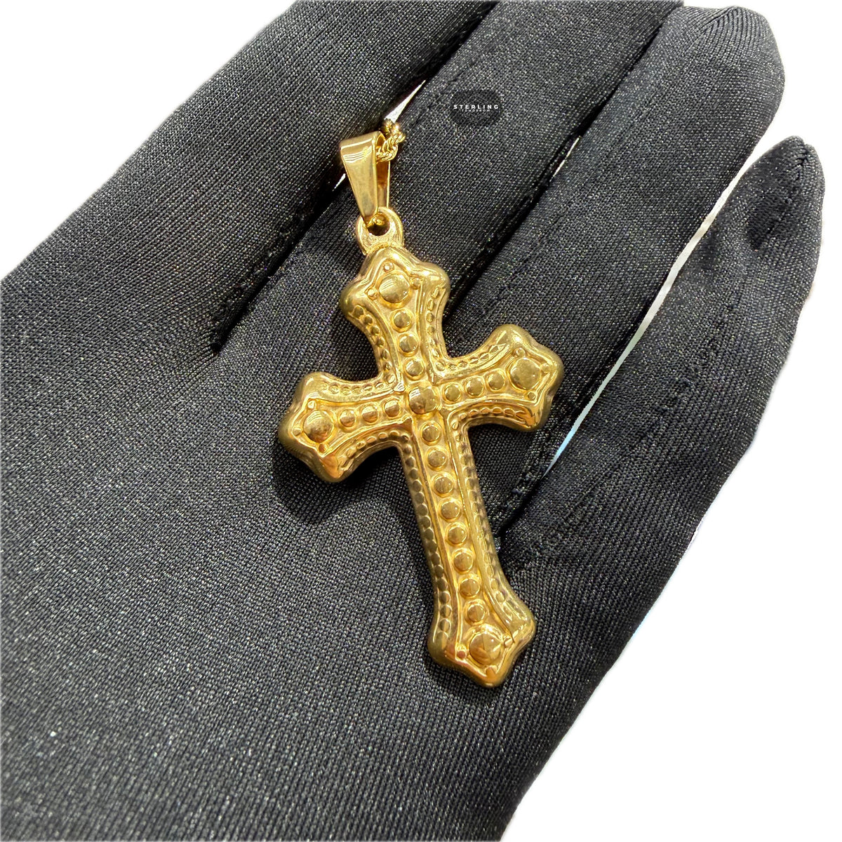 Gold Nugget Cross Pendant Necklace, Stainless Steel Necklace for Men, Religious Christian Pendant, 14K Gold Bonded Waterproof Necklace, Gift for Him