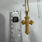 Gold Nugget Cross Pendant Necklace, Stainless Steel Necklace for Men, Religious Christian Pendant, 14K Gold Bonded Waterproof Necklace, Gift for Him