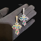 Multicolor Iced Out Cross Pendant - 14k Gold Plated