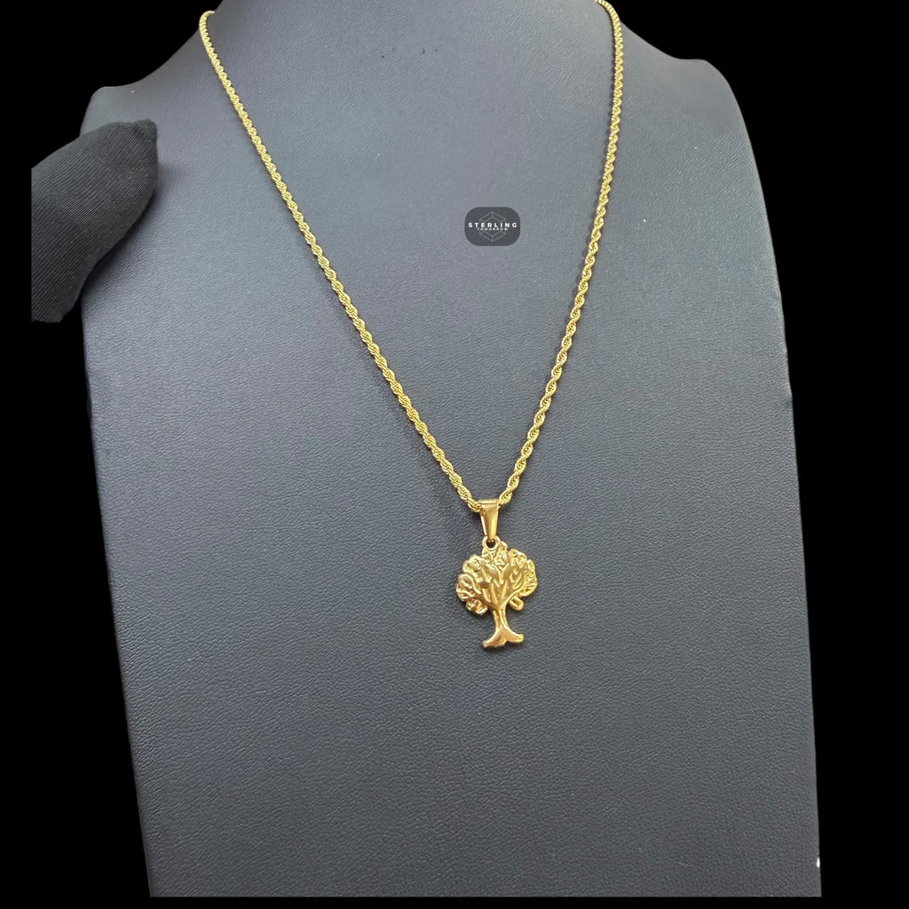 Gold Tree Pendant Necklace, Stainless Steel Necklace for Men Women, Tree Charm Pendant, 14K Gold Bonded Waterproof Necklace, Gift for Him Her