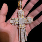 X Large Gold Cross Iced Out Detail Pendant