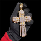X Large Gold Cross Iced Out Detail Pendant