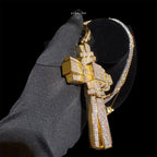 X Large Gold Cross Iced Out Detail Pendant