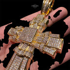 X Large Gold Cross Iced Out Detail Pendant