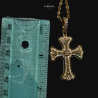 Iced Out Gothic Flared Cross Pendant 14k Gold Plated CZ
