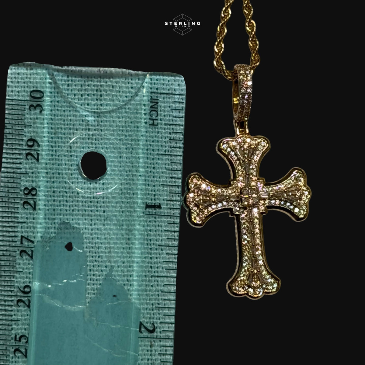 Iced Out Gothic Flared Cross Pendant 14k Gold Plated CZ