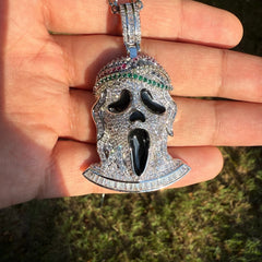 Ghost Horror Silver Tone Custom Baguette Pendant