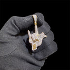Iced Out Hand Gun Pendant Necklace, Finger Gun Charm, Gold CZ Statement Pendant, Hip Hop Jewelry