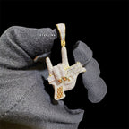 Iced Out Hand Gun Pendant Necklace, Finger Gun Charm, Gold CZ Statement Pendant, Hip Hop Jewelry