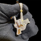 Iced Out Hand Gun Pendant Necklace, Finger Gun Charm, Gold CZ Statement Pendant, Hip Hop Jewelry
