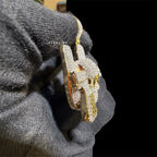 Iced Out Hand Gun Pendant Necklace, Finger Gun Charm, Gold CZ Statement Pendant, Hip Hop Jewelry