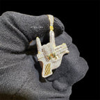 Iced Out Hand Gun Pendant Necklace, Finger Gun Charm, Gold CZ Statement Pendant, Hip Hop Jewelry