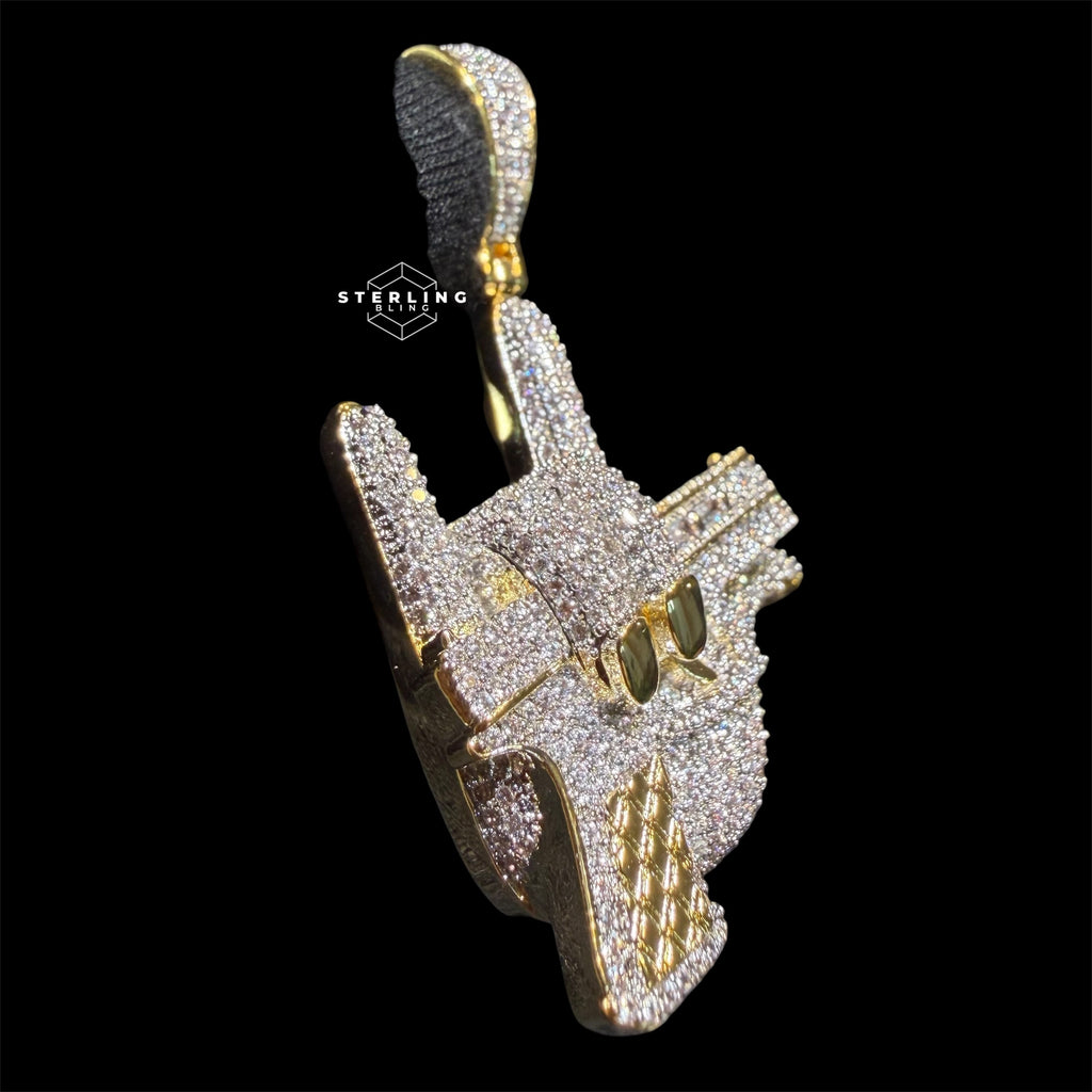 Iced Out Hand Gun Pendant Necklace, Finger Gun Charm, Gold CZ Statement Pendant, Hip Hop Jewelry