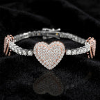 Moissanite Heart Bracelet 925 Sterling Silver Two Tone Rose Gold Iced Out Tennis Link Bracelet for Women 7” Hypoallergenic Diamond Tester Pass Luxury Gift