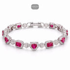 Pink Heart Emerald Bracelet, 14K White Gold Plated Flower Honeycomb CZ Bracelet, 7mm Iced Out Gift