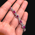 Pink Heart Emerald Bracelet, 14K White Gold Plated Flower Honeycomb CZ Bracelet, 7mm Iced Out Gift