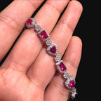 Pink Heart Emerald Bracelet, 14K White Gold Plated Flower Honeycomb CZ Bracelet, 7mm Iced Out Gift