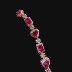 Pink Heart Emerald Bracelet, 14K White Gold Plated Flower Honeycomb CZ Bracelet, 7mm Iced Out Gift
