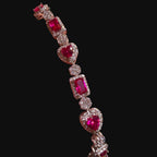 Pink Heart Emerald Bracelet, 14K White Gold Plated Flower Honeycomb CZ Bracelet, 7mm Iced Out Gift