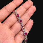 Pink Heart Emerald Bracelet, 14K White Gold Plated Flower Honeycomb CZ Bracelet, 7mm Iced Out Gift