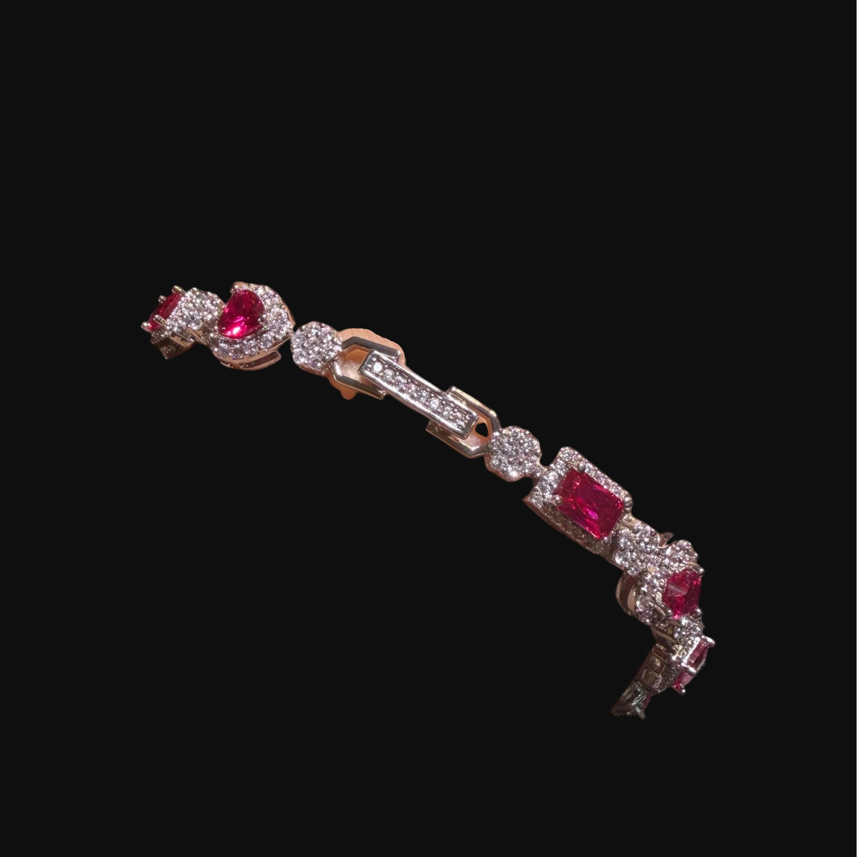 Pink Heart Emerald Bracelet, 14K White Gold Plated Flower Honeycomb CZ Bracelet, 7mm Iced Out Gift